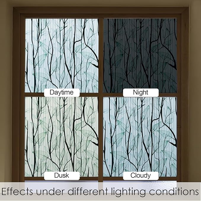 DKTIE Nature Pattern Rainbow Window Film Decorative Stained Glass Window Film Static Cling Films Easy Apply Removable Comes with Tools (U1747-Reeded Glass, 17.7" x 78.7")