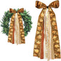 Large Maple Leaf Ribbons Bow for Wreath, Orange Glitter Dot Fabric Ribbons Set Assorted Leaf Lace Ribbon Stripe Clip-On Wreath Sash Ribbon Bundle for Fall Thanksgiving Home Indoor Outdoor Decor