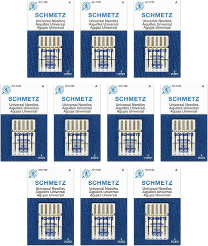 SCHMETZ Universal Sewing Machine Needles - Size 110/18, 5-Needle Cards, Pack of 10