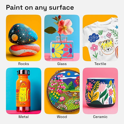 ARTISTRO Vibrant Acrylic Paint Markers for Glass, Rock, Fabric, Wood, Paper, Ceramic, Canvas & More - 12 Dual-Tip Paint Pens (Dot & Fine)