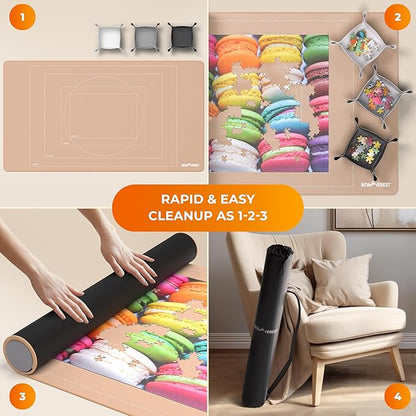 The Original Newverest Jigsaw Puzzle Mat Roll Up, Rose Gold, 46” x 26” Portable Keeper Up to 1500 pieces with Non-Slip Rubber Bottom & Smooth Top + 3 Puzzle Sorting Trays & Travel-Friendly Storage Bag