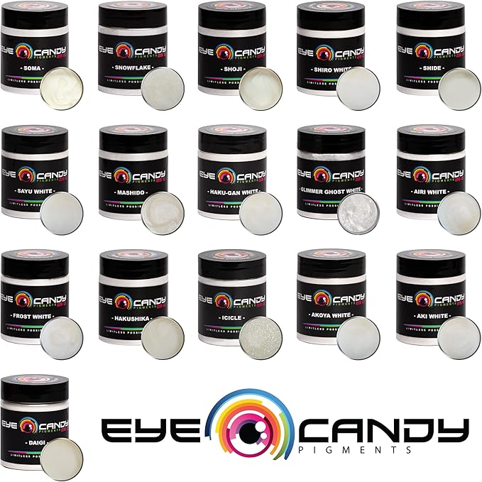 Eye Candy Pigments Premium White Mica Powder - Hakushika White (50gr) - for Epoxy, Resin, Soap, Paint, Woodworking, Acrylic Pouring, Bath Bombs, Fishing Lures - DIY Arts and Crafts Additive