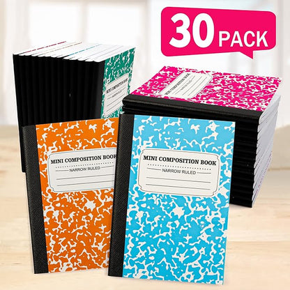 feela Mini Composition Notebook, Cute 30 Pack 5 Pastel Colors Narrow Ruled Mini Composition Books Bulk, Small Pocket Marble Journal Notebooks for Kids Students College, Pocket Size 4.5 x 3.25 in