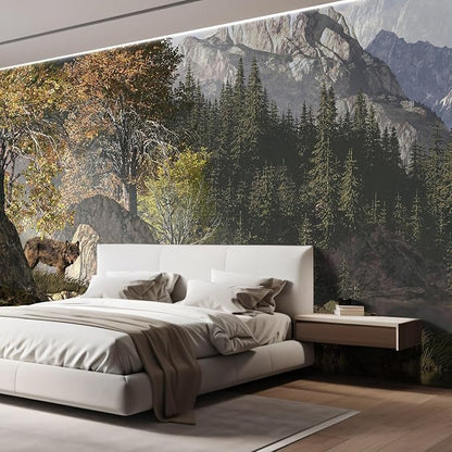wall26 Wolf Near a Lake in a Rocky Mountain Landscape. Removable Wall Mural | Self-Adhesive Large Wallpaper - 108x144 inches