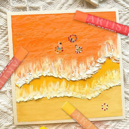 qianshan Soft Oil Pastels Set of 12 Colors,Non Toxic,Soft Texture Vibrant and Creamy Oil Crayons Pastels Art Supplies For Professional Artists Beginners Drawing.Orange&Green
