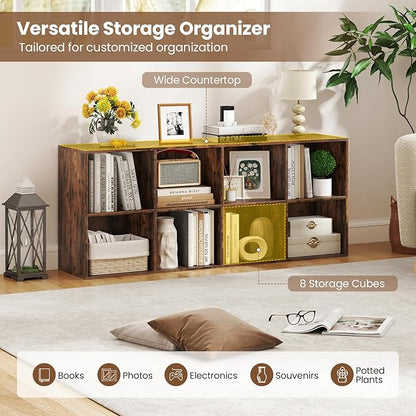 Giantex 8-Cube Bookcase, Floor Standing Bookshelf with Storage & 2 Anti-Tipping Kits, Open Storage Organizer, Cubby Wooden Book Shelf for Living Room, Study & Bedroom, Rustic Brown