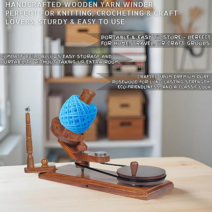 Bhartiya Handicrafts Wooden Yarn Ball Winder & Table Top Swift Set, Hand Operated Rosewood Combo Winder, Large Capacity 8 to 10 oz Yarn Fiber Winder, Wool String Swift Winder (Rosewood Winder & Swift)