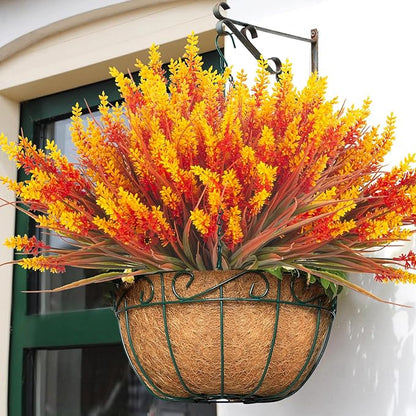20 Bundles Artificial Plants Outdoor Fake Monkey Grass with Flowers (Fall Red)