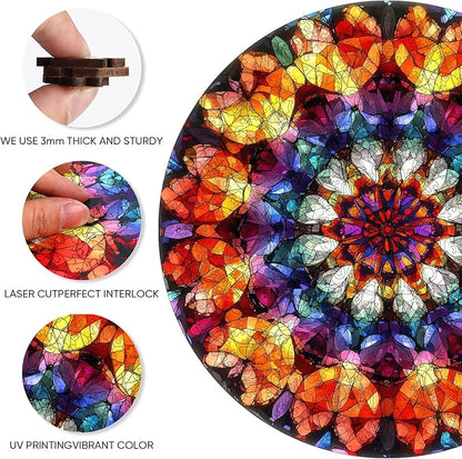 Wooden Jigsaw Puzzles - Crystal Mandala Wooden Puzzles for Adults 500 Pcs, 16.7'' Luxurious Shaped Wood Puzzle, Beautiful Package, Best Gift Toys for Adults and Kids, Family Game