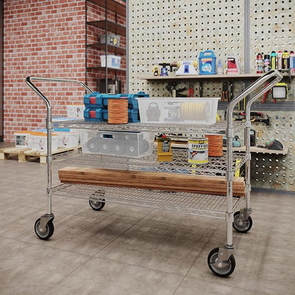 24" W x 42" L x 36" H Chrome Heavy Duty Utility Cart | 3-Tier | NSF Commercial Storage Rack Mobile Unit | Storage and Mobility Solution for Your Business