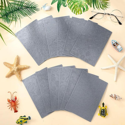 12pcs Polymer Clay Texture Sheets Set Works with Polymer Clay Cutter Embossing Clay Texture Roller DIY Sheets for Jewelry Earring Making DIY Craft Supply (Summer)
