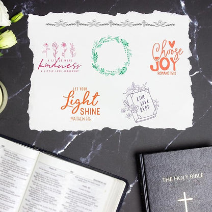 Whaline 5 Sheets Bible Verse Clear Stamps Christian Jesus Silicone Transparent Stamps Greeting Words Border Stamp Cards for DIY Card Making Scrapbooking Embossing Album Decor