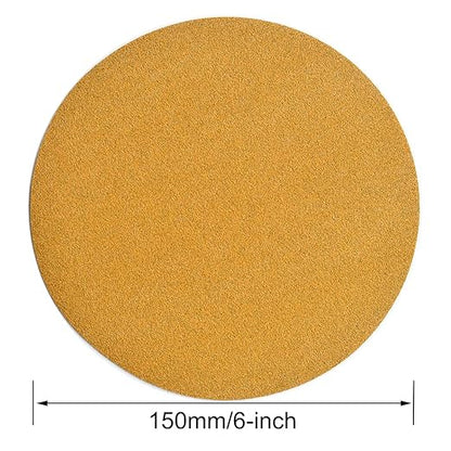 6-Inch No-Hole Hook and Loop Sanding Discs 120-Grit, Random Orbital Sandpaper for Automotive and Woodworking, 100-Pack