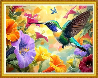 Hopeart Stamped Cross Stitch Kits for Beginner Embroidery Kits for Beginners Adults DIY 11CT Cross Stitch Patterns Needlepoint Kits Crossstitching Kits-Hummingbirds Collect Honey 16x20 inch