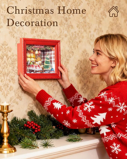 Rolife DIY Miniature House Kit, Mini Wooden Dollhouse Kit for Adults to Build, 3D Shadow Box Frame Home Wall Hanging Decor Diorama Kit, for Girls Women Teens-Christmas Eve Party