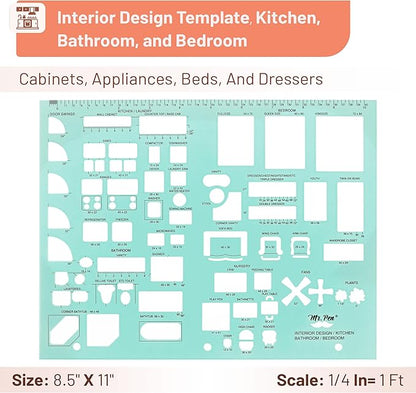 Mr. Pen- House Plan, 3 Pack, Green, Interior Design and Furniture Templates, Drafting Tools and Ruler Shapes for Architecture, Drafting Tools, Architecture Supplies, Drafting Templates