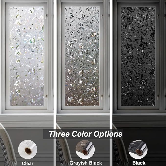 LEMON CLOUD Window Film, Decorative Window Privacy Film, Window Film Privacy Static Cling Frosted, Anti-UV Sun Blocker Heat Control for Home(Grayish Black, 35.4 x 78.7 inches)