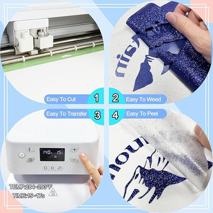 Agate Green Glitter HTV Heat Transfer Vinyl 12" x6FT Glitter Vinyl for T Shirts Easy to Cut and Weed Compatible with All Cutter Machines HTV Vinyl Iron on for Cricut (Agate Green, 12“x6FT)