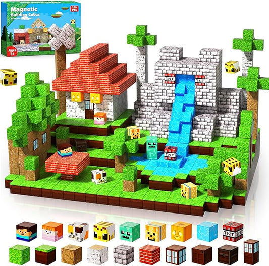Magnetic Blocks - 150 PCS Build Magnetic Windmill Falls Homes - Magnetics Toys for Montessori Toddler Christmas Birthday Gifts - STEM Sensory Toys for 3 4 5 6 7 8 9 10 Year Old Boys & Girls