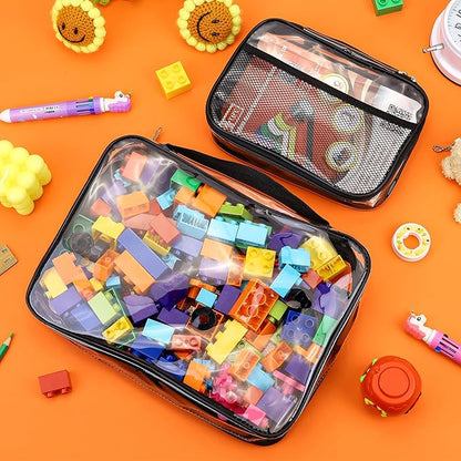 8 Packs Toy Storage Bags with Zipper, Reusable Clear PVC Board Game Storage, Travel Waterproof Organizer Bags with Portable Handle for Building Blocks, Bricks, Puzzles, Books