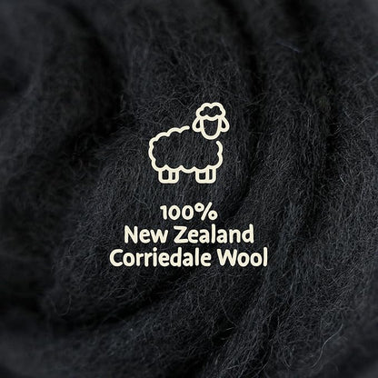 Woolbuddy Needle Felting Wool – 8oz Chunky Wool Roving in Black, Felting Wool for Needle Felting Kit, Wet & Dry Felting Projects