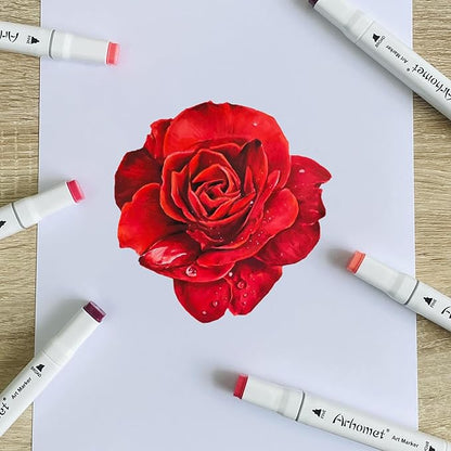 6 Colors Red Rose Flower Colors Alcohol Markers Set, Dual Tips Art Markers Drawing Sketched Double Tipped for Adults Beginner Kids (Red)