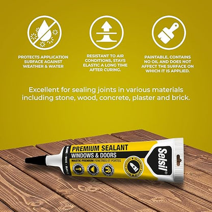 Selsil Siliconized Super Acrylic Latex Sealant, Indoor & Outdoor Paintable Caulk - Flexible, Weather & Moisture Resistant, White Caulking for Baseboards, Windows, Doors & More - 5.5 oz (160 ml)