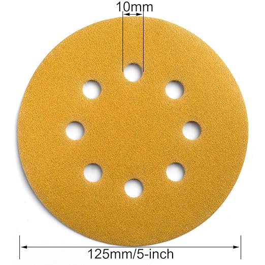 5-Inch 8-Hole Hook and Loop Sanding Discs 180-Grit Random Orbit Sandpaper, 100-Pack