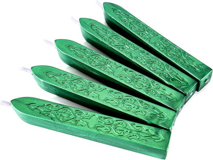 Metallic Green Sealing Wax Sticks, Yoption 5 Pcs Totem Fire Manuscript Wax Seal Sticks with Wicks for Wax Seal Stamp (Metallic Green)