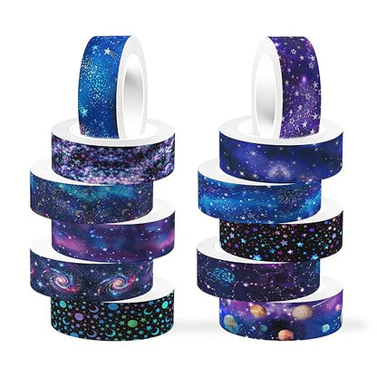 12 Rolls Starry Sky Washi Tape Set, Vintage Washi Tape Decorative Paper Stickers Decorative Tape for Craft,Galaxy Art Scrapbook,DIY Journal Set,Planner,Gift Wrapping,Party Decor