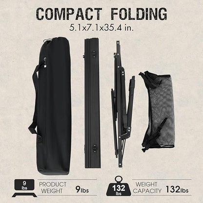 PORTAL Camping Table Foldable Portable with Adjustable Legs, Aluminum Folding Table Roll Up Table with Carrying Bag for Outdoor, Beach, Picnic, Backyards, BBQ and Party, Black