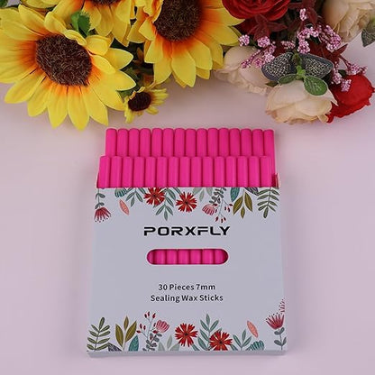 30 Pieces 7mm Sealing Wax Sticks for Glue Gun,PORXFLY Mini Wax Seal Sticks Great for Seals Stamp,Cards Envelopes,Wedding Invitations,Gift Wrapping,Wine Packages (Rose Red)