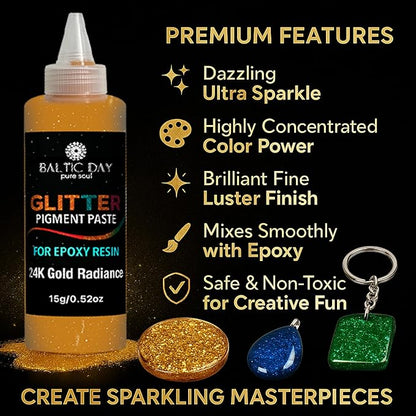 BALTIC DAY 10 Color Glitter Pigment Paste for Epoxy Resin, Mica Metallic Resin Pigment Set, Epoxy Colorant for Epoxy Art, Jewelry Making, Tumblers, Crafts & DIY Art Supplies Kit