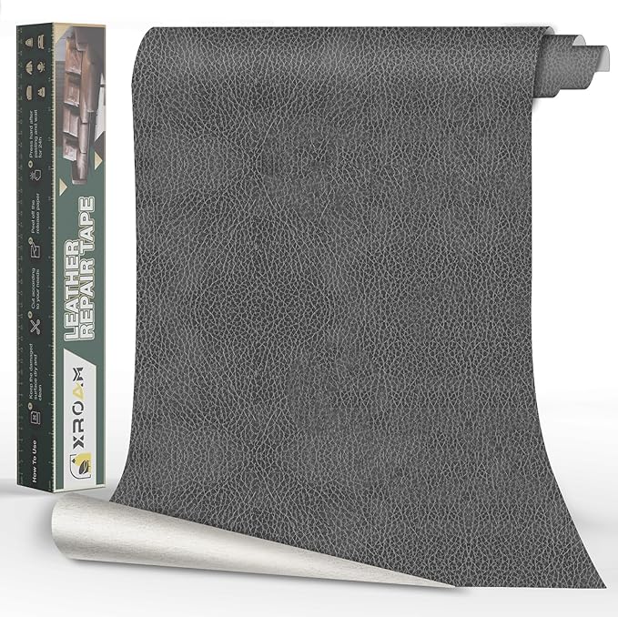 Leather Repair Tape, 16x40 inch Leather Patches for Furniture, Self Adhesive Leather Repair Patch for Sofas, Couches, Leather Covers, Seats, Chairs, Vinyl Repair Tape Retro Dark Gray