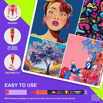 DICEKOO 168 Colors Acrylic Paint Markers, Soft Brush Tip Pens with Automatic Ink Control System, Waterproof, Quick-Drying, Lightfast, for Rock Painting, Canvas, Wood, Egg & DIY Crafts Art Supplies