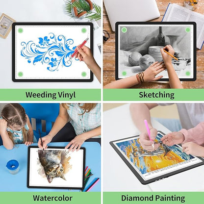 Phylosal Rechargeable A3 Light Pad with Carry Bag, Ultra-Thin Magnetic Tracing Light Box for Drawing, Diamond Art Painting Light Board with Side Button, Super Bright Light Table for Sketching (Black)
