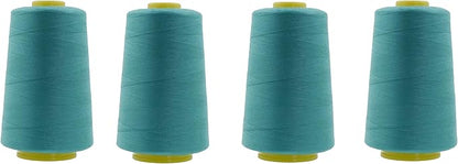 Mandala Crafts 4 Pack of Serger Threads Cones Spools - 40S/2 24000 Yards Polyester Turquoise Threads for Sergers Machine and Overlock Quilting Sewing Machine