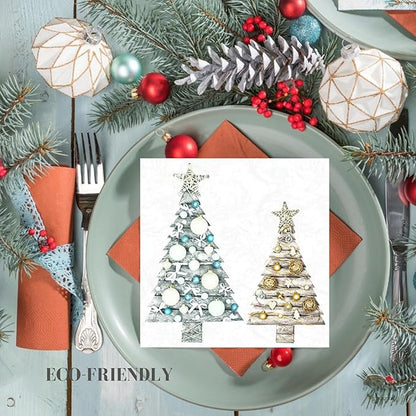 20-ct 13x13 Christmas Paper Decoupage Napkins, 3-Ply Servilletas Tissue Napkin for Dinner and Parties, Disposable Napkins (Trees Xmas)