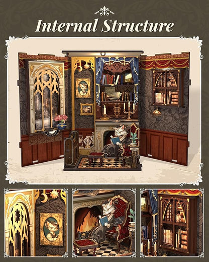 CUTEBEE Book Nook Kit - DIY Miniature House Kit for Adults and Teens, Dollhouse Booknook Tiny House Model Build Bookshelf Decor, Gifts for Family, Friends