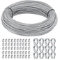 1/8 inch Wire Rope Kit, Haploon 33ft Wire Cable Rope Stainless Steel Cable Railing kit, 50 Pcs Aluminum Crimp Sleeves and 12 Pcs Thimble for Decking,Railing,DIY Outdoor Shades, Picture Hanging