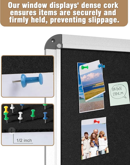 28"x26" Enclosed Bulletin Board, Lockable Weather-Resistant Aluminum Cork Noticeboard for School & Office, Silver Frame w/Black Flet