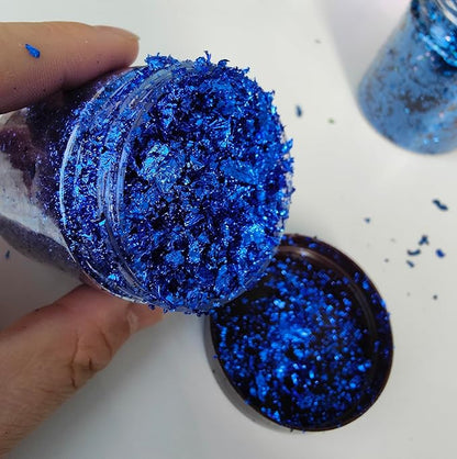 Gilding Flakes,Gold Foil Flakes for Resin,Blue Red Purple Pink Metallic Foil Flakes for Resin Jewelry Making,Nails,Painting Art,Crafts and Slime (Blue)