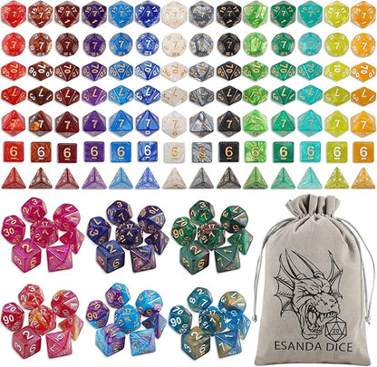 DND Dice Set - 20X7(140pcs) Polyhedral Dice for Dungeons and Dragons D&D RPG MTG Table Games with 1 Large Flannel Bag