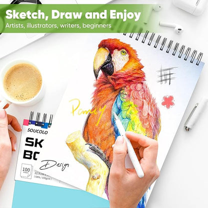 Soucolor Art Supplies Sketching Kit with 100 Sheets 3-Color Sketch Book, Teen Girl Gifts, Arts and Crafts for Kids Ages 8-12, School Supplies Gifts for Artists Adults Teens Girls Boys Kids