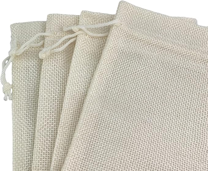 Palmhomee Pack of 25 Burlap Gift Bags with Drawstring Linen Pouches Wedding Hessian Jute Bags for Multi-purpose Occasions (6x8 Inch, Cream)