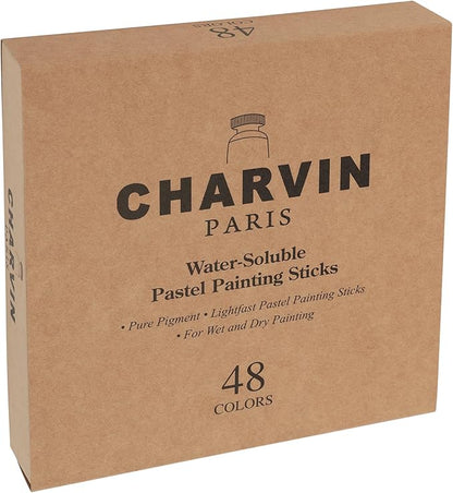 Charvin Artist Colored Chalk Pastels (Set of 48) - Water Soluble, Assorted Pastel Color Sticks for Wet, & Dry Painting