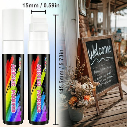 FansArriche Acrylic Paint Markers, 15mm Jumbo Felt Tip, 3 White Waterproof and Permanent Paint Pens for Tagging, Signs, Calligraphy, and Outdoor Paintings