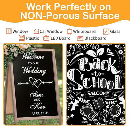White Window Chalk Markers Pen, 5 Pack White Window Chalk Markers for Cars Glass Washable - Ideal for Use at Home, School, Office, Erasable, Dust-Free, Non-Toxic, 5 Nib Sizes (1, 3, 6, 10, 15mm)