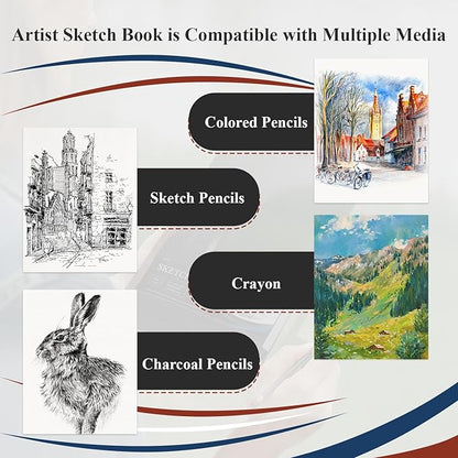 9" x 12" Sketch Book, Top Spiral Sketchbook Hardcover, 68lb (100gsm) Drawing Paper Pad & Sketch Paper, 1-Pack Sketch Pads for Drawing for Adults, Professional Art Supplies for Teens & Artist Gifts.