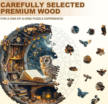 WOODBESTS Wooden Puzzles for Adults - Moonlit Owl Wooden Jigsaw Puzzle, Unique Animal Wood Puzzles Adult,Xmas Puzzle Gifts for Puzzles Lovers(100 Pcs, S, 8.5"x8.5")